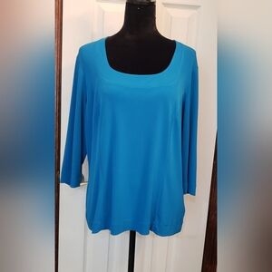 ​Simonton Says George Simonton Jewel Blue Square Neck 3/4 Sleeve Top Large QVC